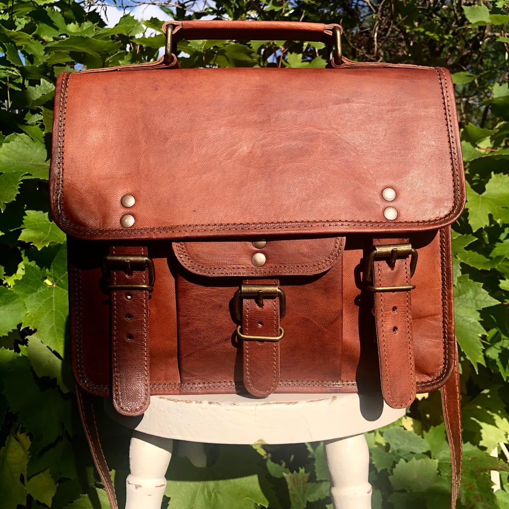 Image of 11”x9” - iPad-Size #8 -Handmade Leather Bag with Pocket & Handle