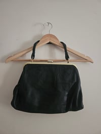 Image 3 of Vintage Black Gold clasp Real Leather handbag 