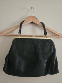 Image 2 of Vintage Black Gold clasp Real Leather handbag 