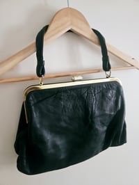 Image 1 of Vintage Black Gold clasp Real Leather handbag 