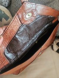 Image 3 of Vintage Real Leather Tan Brown clasp clutch envelope bag 