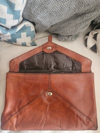 Image 1 of Vintage Real Leather Tan Brown clasp clutch envelope bag 