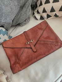 Image 5 of Vintage Real Leather Tan Brown clasp clutch envelope bag 