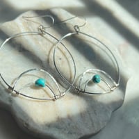 Image 3 of Sterling and turquoise hoops