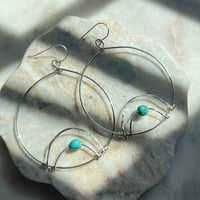 Image 1 of Sterling and turquoise hoops