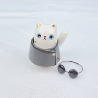 Image 3 of White cat with Gojo outfit ceramic figurine 2