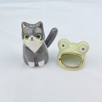 Image 4 of tuxedo cat with frog hat ceramic figurine 2