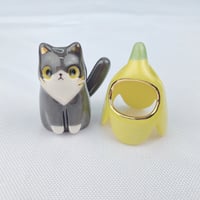 Image 3 of Banana Tuxedo Cat Ceramic Figurine 