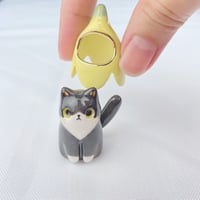 Image 4 of Banana Tuxedo Cat Ceramic Figurine 