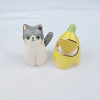 Image 3 of Banana gray and white Cat Ceramic Figurine 