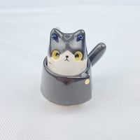 Image 1 of Black And White kitty With Geto Outfit Ceramic Figurine 