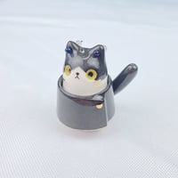 Image 2 of Black And White kitty With Geto Outfit Ceramic Figurine 