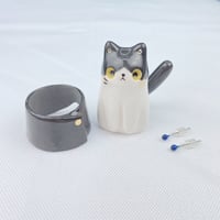 Image 4 of Black And White kitty With Geto Outfit Ceramic Figurine 