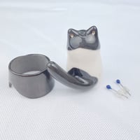 Image 5 of Black And White kitty With Geto Outfit Ceramic Figurine 