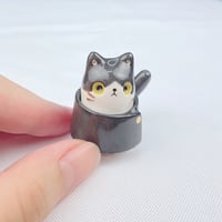 Image 3 of Black And White kitty With Geto Outfit Ceramic Figurine 