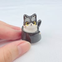 Image 2 of Black And White Cat With Geto Outfit Ceramic Figurine #2 