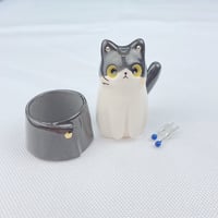 Image 4 of Black And White Cat With Geto Outfit Ceramic Figurine #2 