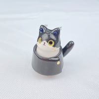 Image 3 of Black And White Cat With Geto Outfit Ceramic Figurine #2 