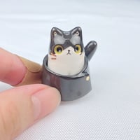 Image 3 of Black and white kitten with Geto outfit ceramic figurine 