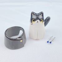 Image 4 of Black and white kitten with Geto outfit ceramic figurine 