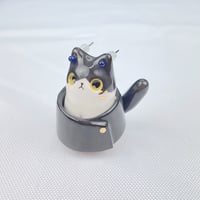 Image 2 of Black and white kitten with Geto outfit ceramic figurine 