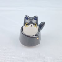 Image 1 of Black and white kitten with Geto outfit ceramic figurine 