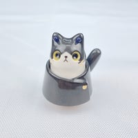 Image 1 of Black and white cat with Geto outfit ceramic figurine #4