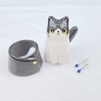 Image 2 of Black and white cat with Geto outfit ceramic figurine #4