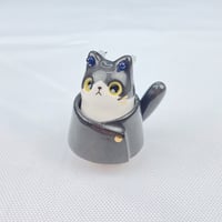 Image 5 of Black and white cat with Geto outfit ceramic figurine #4