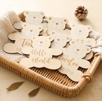 Image 1 of Wooden Bear Baby Milestone Cards 7pc/set Front & Back 