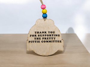 Image of Pretty Pittie Committee Wooden Ornament **DONATION MADE WITH EVERY ORNAMENT**