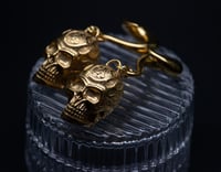 Image 1 of GOLD FLAMIN' SKULL - Ear Weights - Gold Ear Hangers for Stretched Ears - 4MM 6MM 8MM 10MM