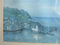 Image 5 of Antique Scarborough Watercolour Painting, Harbour Lighthouse Boats Sea, Unsigned, Framed 