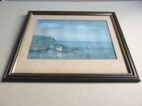 Image 2 of Antique Scarborough Watercolour Painting, Harbour Lighthouse Boats Sea, Unsigned, Framed 