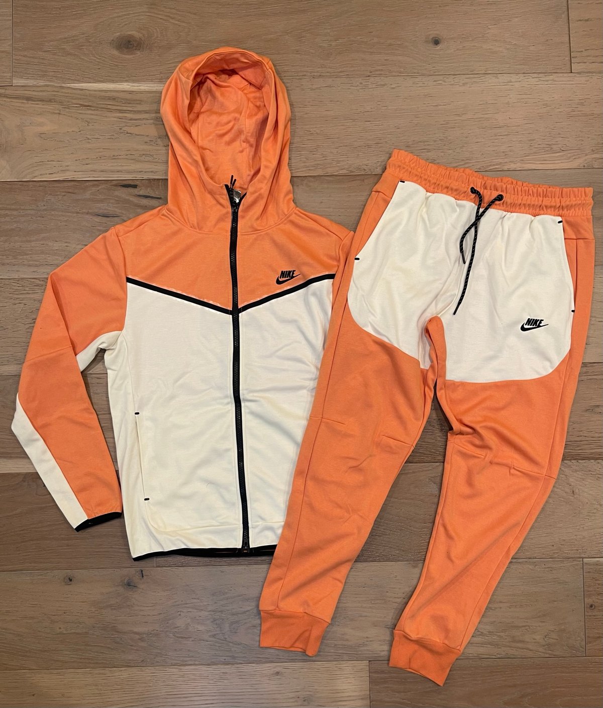 Men’s Orange/Cream Fit Tech Zip Up Hoodie Sweatpants Set