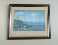 Image 1 of Antique Scarborough Watercolour Painting, Harbour Lighthouse Boats Sea, Unsigned, Framed 