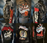 Image 1 of CUSTOM MADE JUDAS PRIEST FAUX LEATHER BIKER JACKET