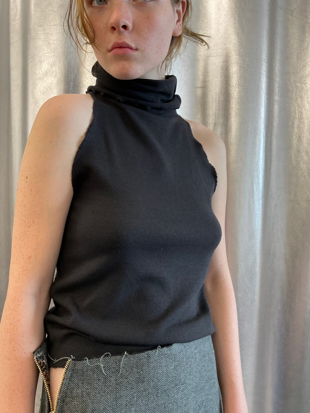 Top with turtleneck dark grey