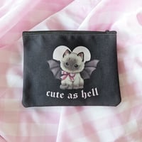 Creepy Cute Bat Kitten Pouch | Kitsch Cat Art as Pastel Pencil Case or Makeup Bag