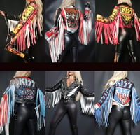 Image 1 of CUSTOM MADE KISS FRINGE FAUX LEATHER JACKET