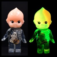 Image 1 of 4.5" Large Orange Glow in the Dark Halloween Special Ghost with a Scythe Double Cast Resin Figure