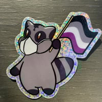 Image 1 of asexual pride raccoon (glitter)