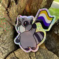 Image 4 of nonbinary pride raccoon (glitter)