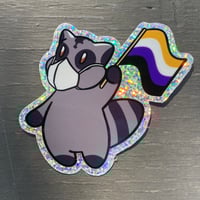 Image 1 of nonbinary pride raccoon (glitter)