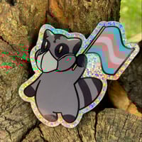 Image 1 of trans pride raccoon (glitter)