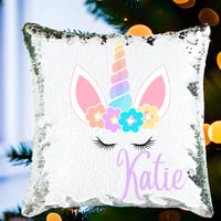 Image 1 of Birthday Gift for Girls - Sequin Pillow - Unicorn Sequin Pillow - Mermaid Pillow- Personalized Se...