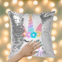 Image 2 of Birthday Gift for Girls - Sequin Pillow - Unicorn Sequin Pillow - Mermaid Pillow- Personalized Se...