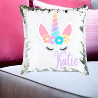 Image 3 of Birthday Gift for Girls - Sequin Pillow - Unicorn Sequin Pillow - Mermaid Pillow- Personalized Se...