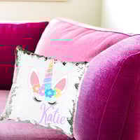 Image 5 of Birthday Gift for Girls - Sequin Pillow - Unicorn Sequin Pillow - Mermaid Pillow- Personalized Se...