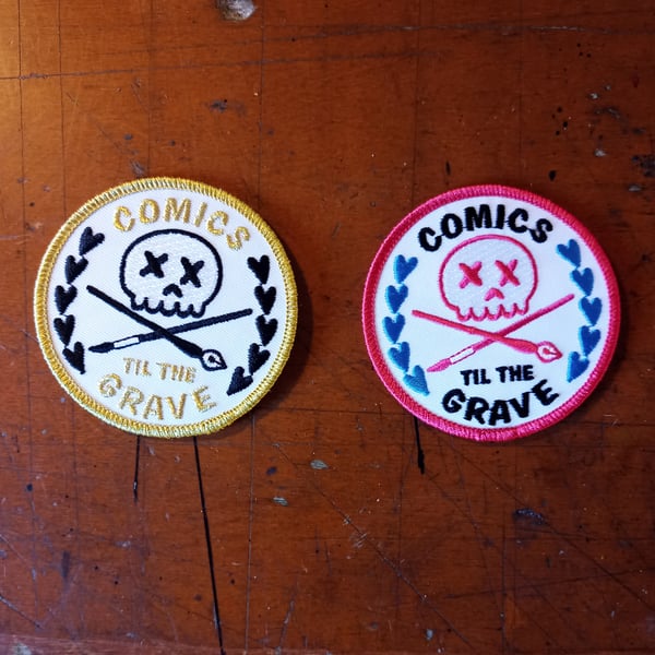 Image of Comics Til The Grave Patch - Gold or Pink/Blue